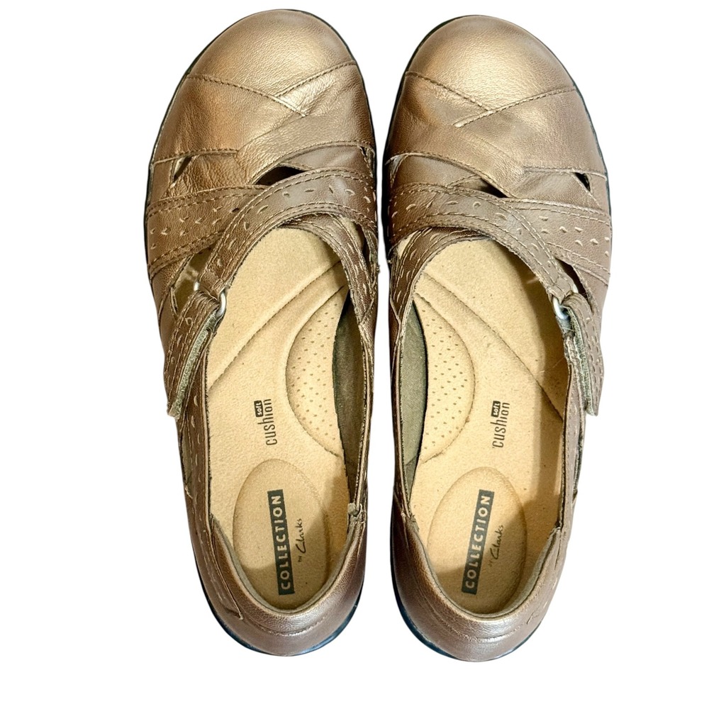 Clarks Collection Ashland Bronze Metallic Leather Mary Jane Shoes Womens 8.5 W - Picture 2 of 8